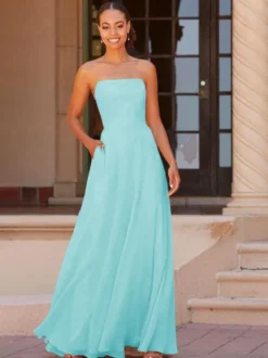 Robe de demoiselle d'honneur A-ligne longueur au sol fermeture éclair en mousseline de soie robe de bal personnalisation gratuite