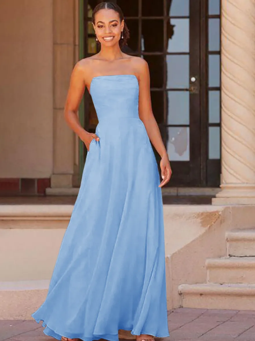 Robe de demoiselle d'honneur A-ligne longueur au sol fermeture éclair en mousseline de soie robe de bal personnalisation gratuite
