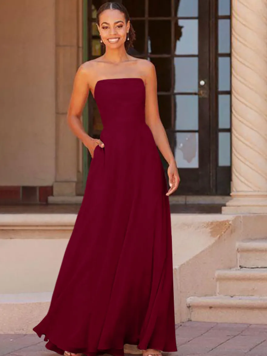 Robe de demoiselle d'honneur A-ligne longueur au sol fermeture éclair en mousseline de soie robe de bal personnalisation gratuite
