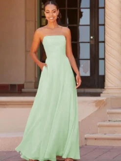Robe de demoiselle d'honneur A-ligne longueur au sol fermeture éclair en mousseline de soie robe de bal personnalisation gratuite