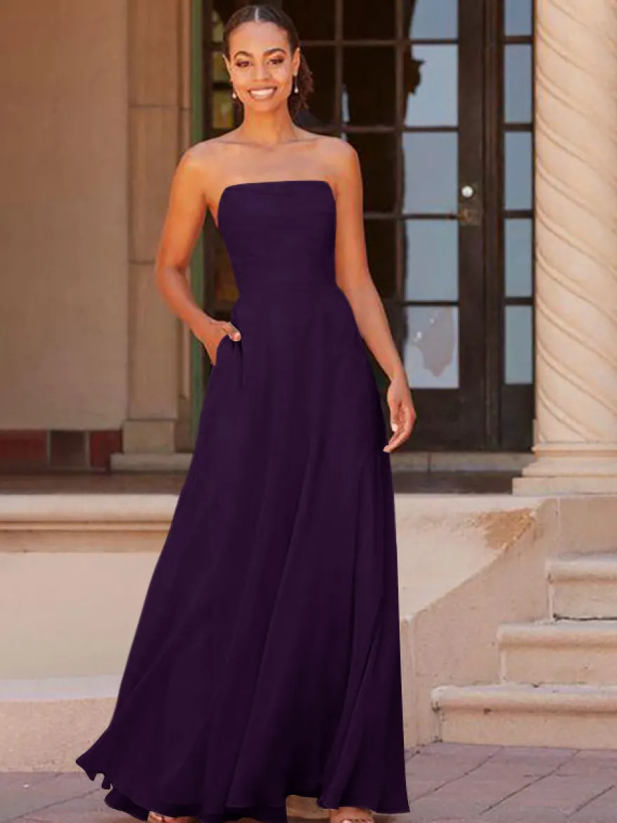 Robe de demoiselle d'honneur A-ligne longueur au sol fermeture éclair en mousseline de soie robe de bal personnalisation gratuite