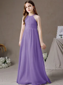 Robe de demoiselle d'honneur en mousseline de soie découpée dos nu sans manches ivoire