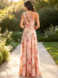 Robe de demoiselle d'honneur à fleurs robe longue asymétrique en mousseline de soie robe d'invitée de mariage