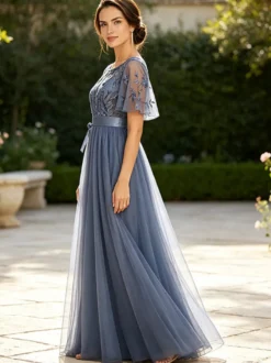 Robe de demoiselle d'honneur trapèze en mousseline robe d'invitée de mariage