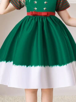Robe de fête pour Noël Green Polyester Fibre à imprimé floral Costumes de vacances de Noël