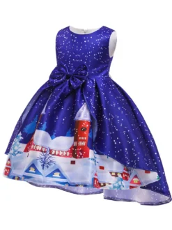 Robe de fête pour Noël Green Polyester Fiber Imprimerie des vacances de Noël Costumes Robe
