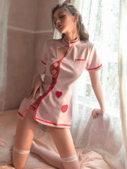 Robe de lingerie cosplay infirmière style cheongsam dos nu mini-costume