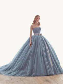 Robe de mariée bleue avec train bustier sans manches à lacets taille naturelle longue tull polyester robes de mariée