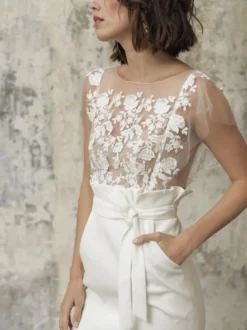 Robe de mariée courte blanche haut en dentelle jupe en satin Robe de mariée civile Robe de mariage