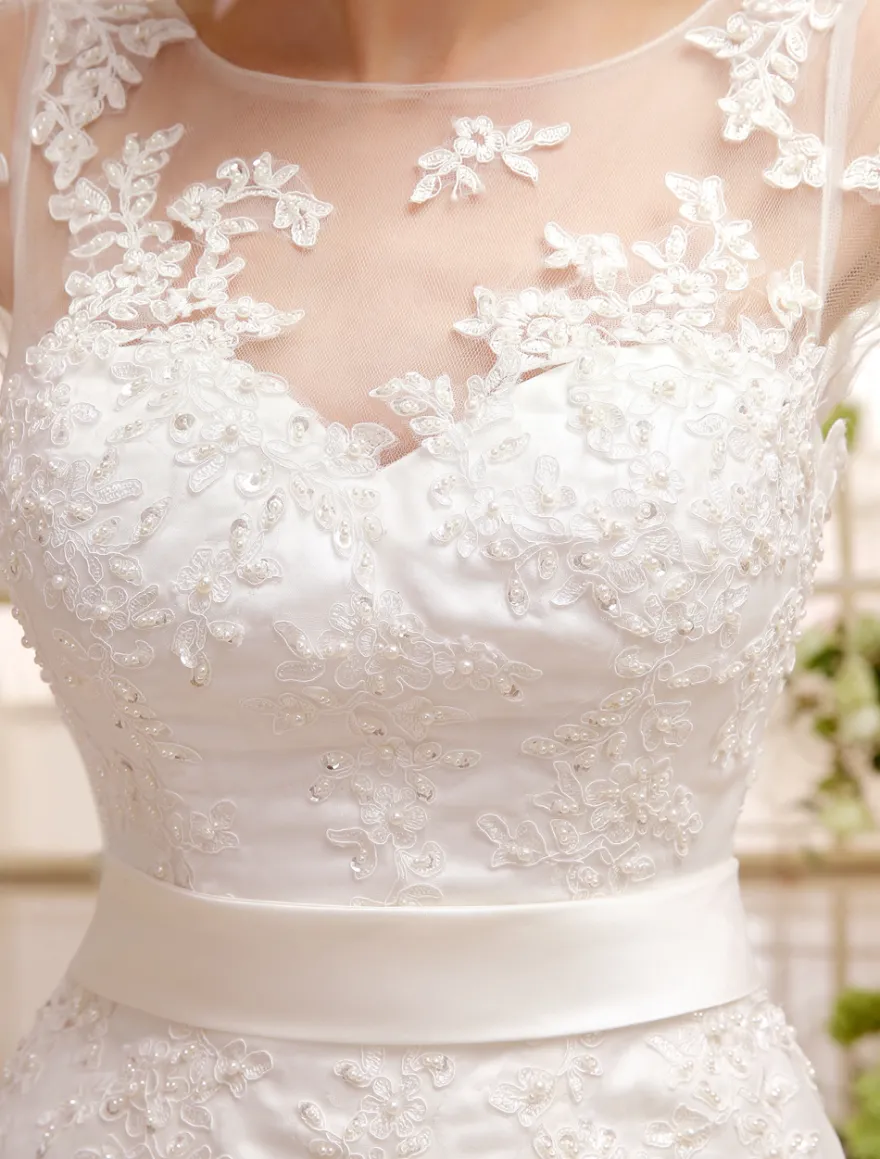 Robe de mariée courte en organza manche courte laçage sur dos longueur au genou Robe de mariage