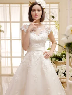 Robe de mariée courte en organza manche courte laçage sur dos longueur au genou Robe de mariage