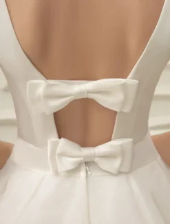 Robe de mariée courte robe mariage vintage col bateau noeud sur dos au genou