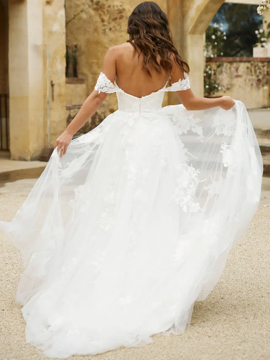 Robe de mariée en dentelle blanche hors de l'épaule à traîne Robe de mariage