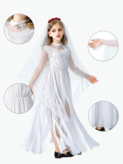 Robe de mariée gothique fantôme d'Halloween pour filles costume de sorcière vampire