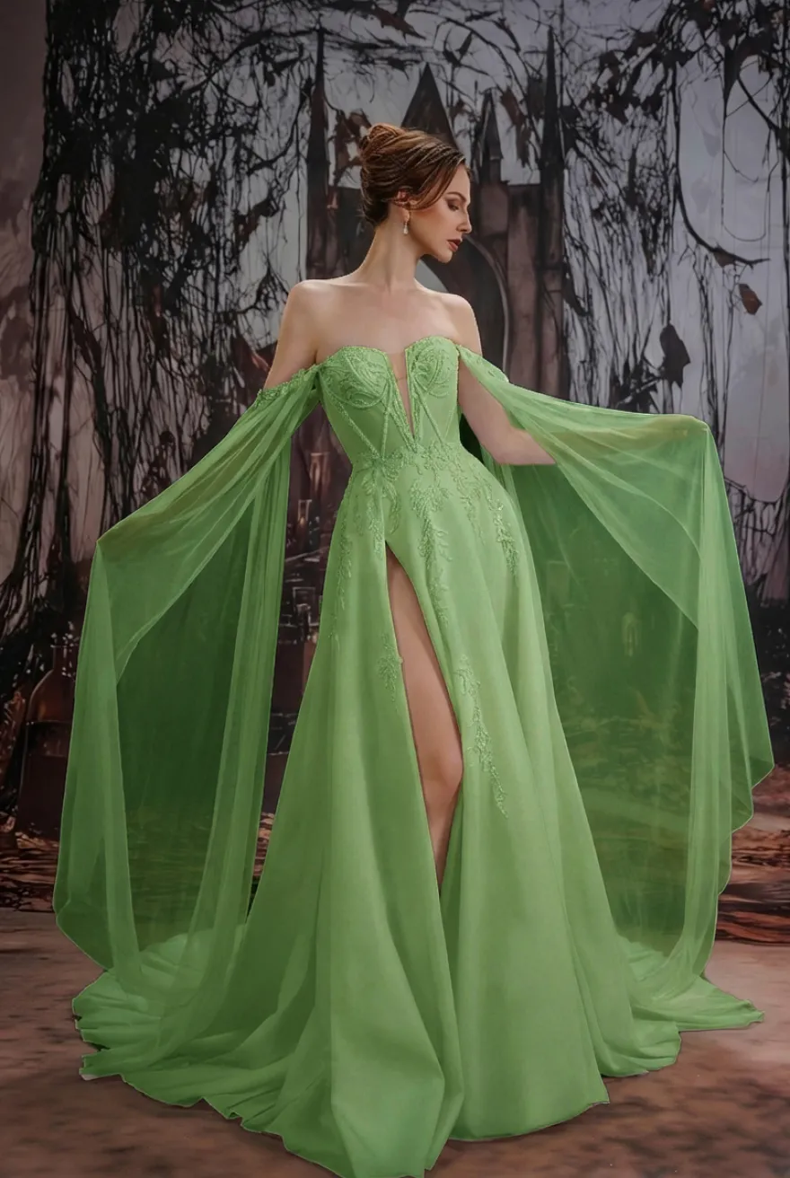 Robe de mariée gothique noire en dentelle coupe trapèze manches longues taille naturelle à volants et traîne