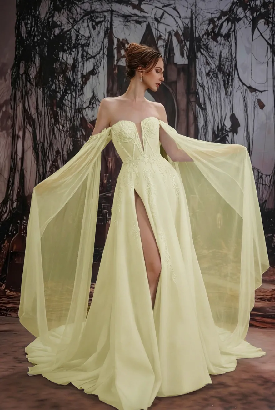 Robe de mariée gothique noire en dentelle coupe trapèze manches longues taille naturelle à volants et traîne