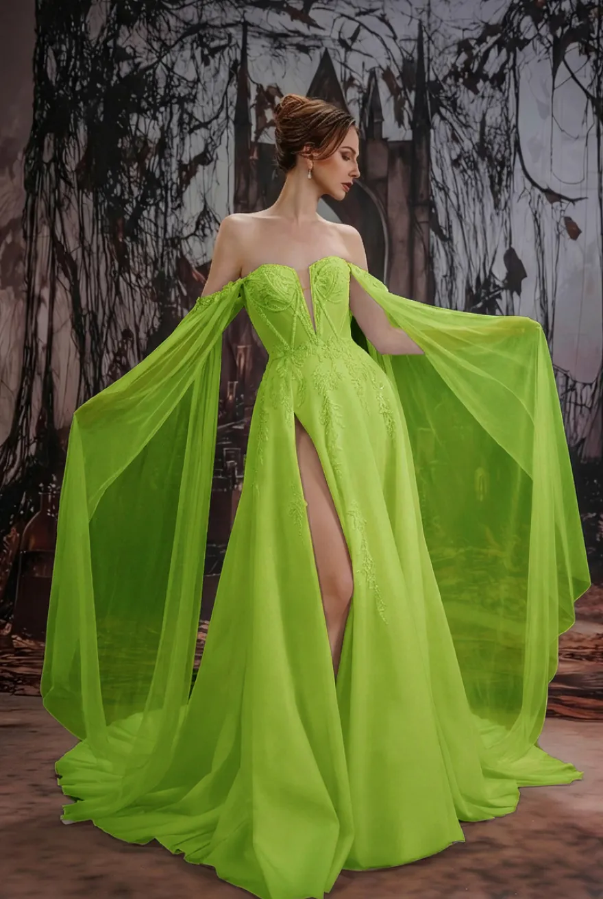 Robe de mariée gothique noire en dentelle coupe trapèze manches longues taille naturelle à volants et traîne