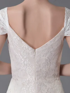 Robe de mariée ivoire en dentelle col en coeur manche courte zip sur dos Robe de mariage