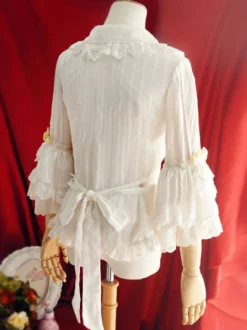 Robe de mariée Lolita Blouses Lolita Haut Lolita Volants Arcs Manches 3/4 Blouse Rayures Chemise Lolita Blanche Ecru