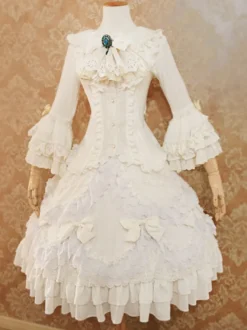 Robe de mariée Lolita Lolita SK Ecru White Lace Bows Jupes Lolita
