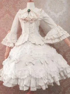Robe de mariée Lolita Lolita SK Ecru White Lace Bows Jupes Lolita
