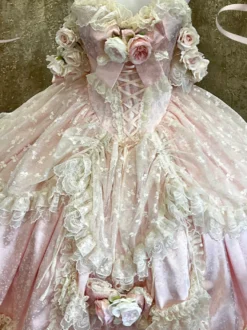 Robe de mariée Lolita princesse fée sans bretelles longue jusqu'au sol à plusieurs couches de fleurs