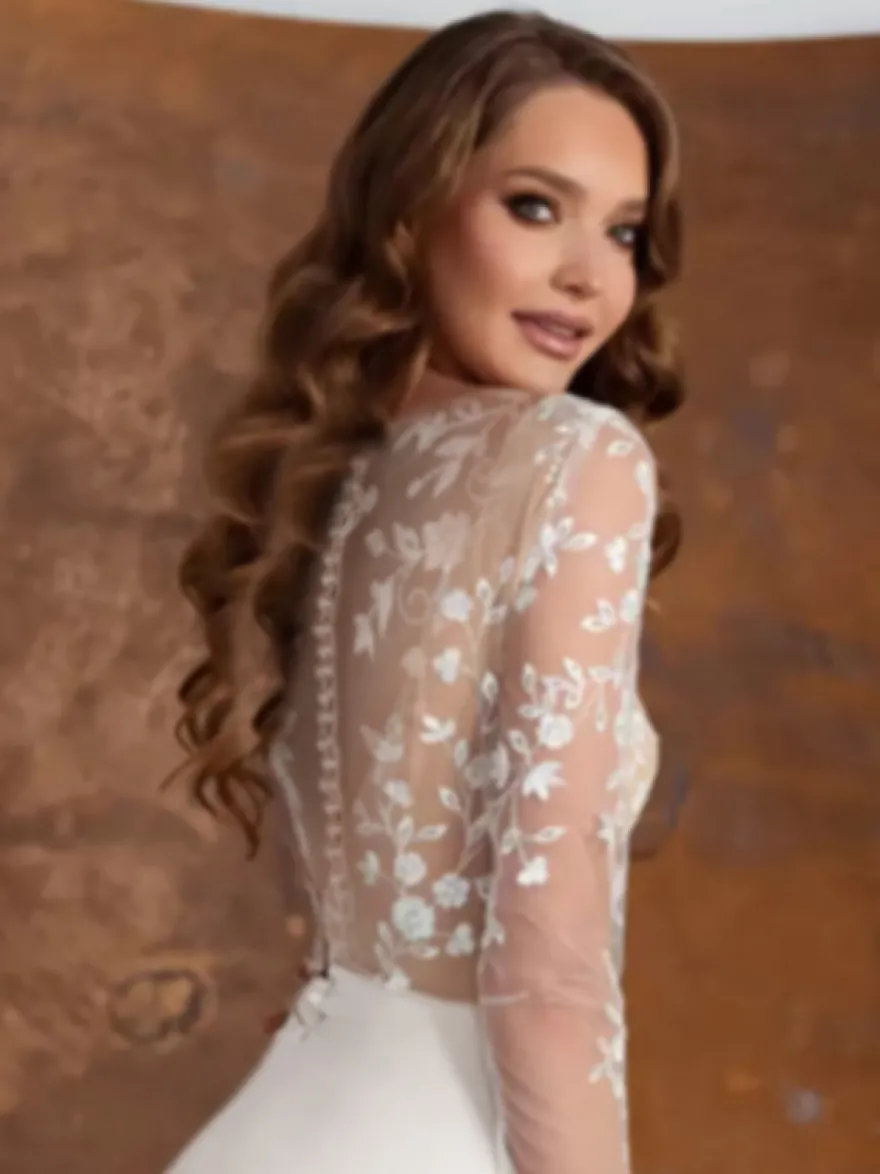 Robe de mariée 2 Pièces en chiffon Ivoire manches longues Robes de mariée