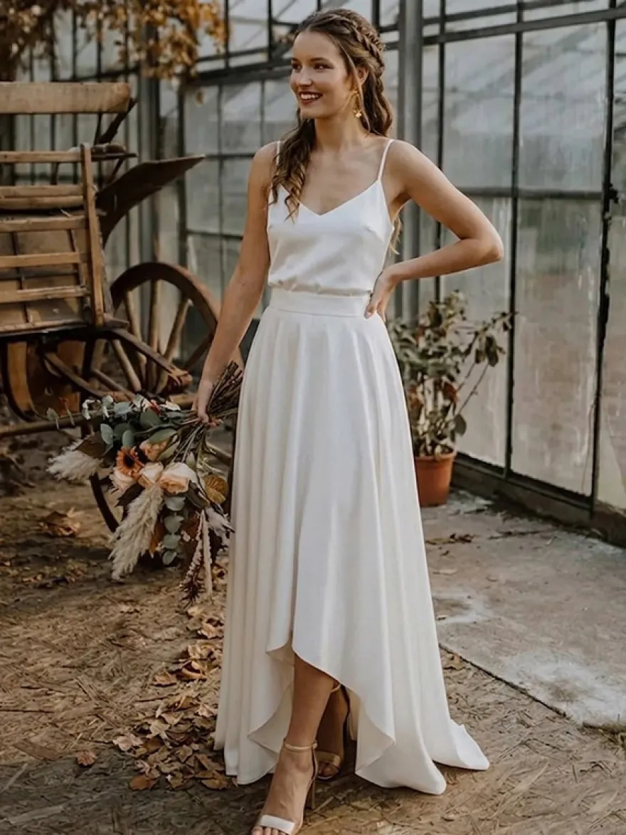 Robe de mariée 3 pièces en dentelle col bijou coupe trapèze fermeture éclair manches courtes