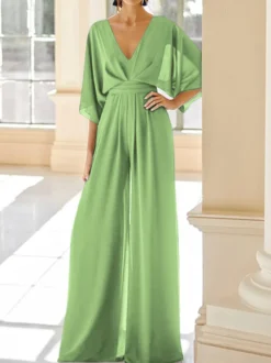 Robe de mariée pour mère col en V demi-manches combinaison robes d'invitées de mariage