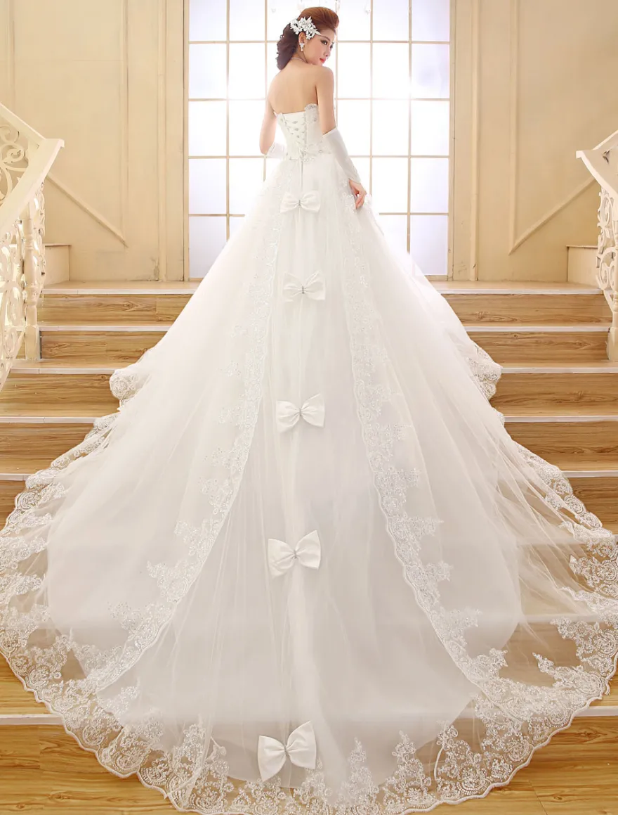 Robe de mariée princesse bustier décoré des pailletes laçage sur dos