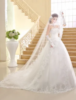 Robe de mariée princesse bustier décoré des pailletes laçage sur dos