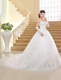 Robe de mariée princesse bustier décoré des pailletes laçage sur dos