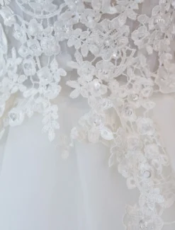 Robe de mariée princesse col V dos nu à laçage en dentelle jupe en tulle traîne rond Robe de mariée