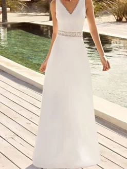 Robe de mariée simple A-Line V-Neck sans manches en dentelle Robes de mariée Personnalisation gratuite