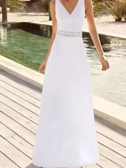 Robe de mariée simple A-Line V-Neck sans manches en dentelle Robes de mariée Personnalisation gratuite