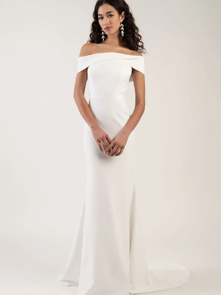 Robe de mariée simple blanche col bateau au sol robe de mariage