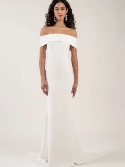 Robe de mariée simple blanche col bateau au sol robe de mariage