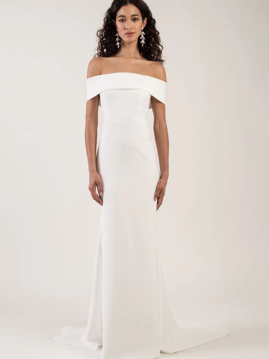 Robe de mariée simple blanche col bateau au sol robe de mariage