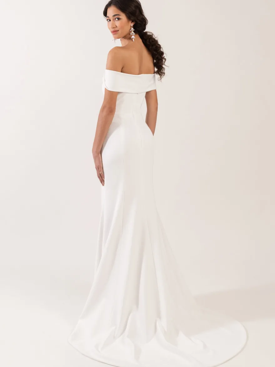 Robe de mariée simple blanche col bateau au sol robe de mariage