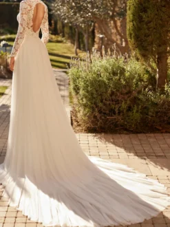 Robe de Mariée Simple Robe de mariée 2 Pièces Ivoire manches longues col roulé en tulle Robes de mariée