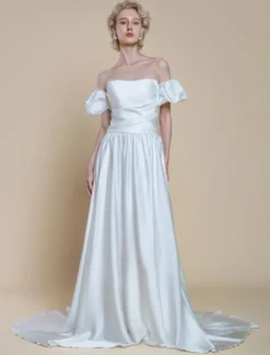 Robe de mariée simple silhouette princesse sans bretelles manches courtes 30 cm robes de mariée
