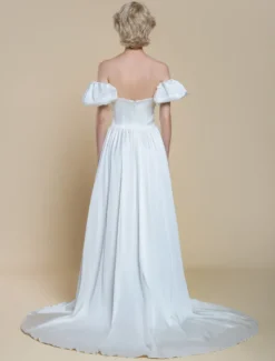 Robe de mariée simple silhouette princesse sans bretelles manches courtes 30 cm robes de mariée