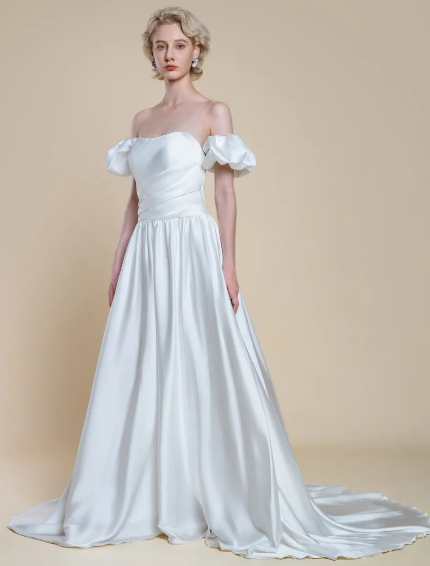 Robe de mariée simple silhouette princesse sans bretelles manches courtes 30 cm robes de mariée