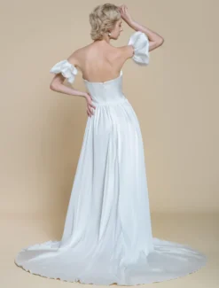 Robe de mariée simple silhouette princesse sans bretelles manches courtes 30 cm robes de mariée