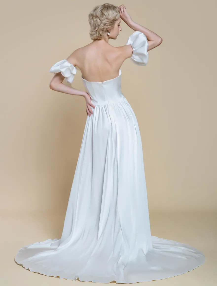 Robe de mariée simple silhouette princesse sans bretelles manches courtes 30 cm robes de mariée