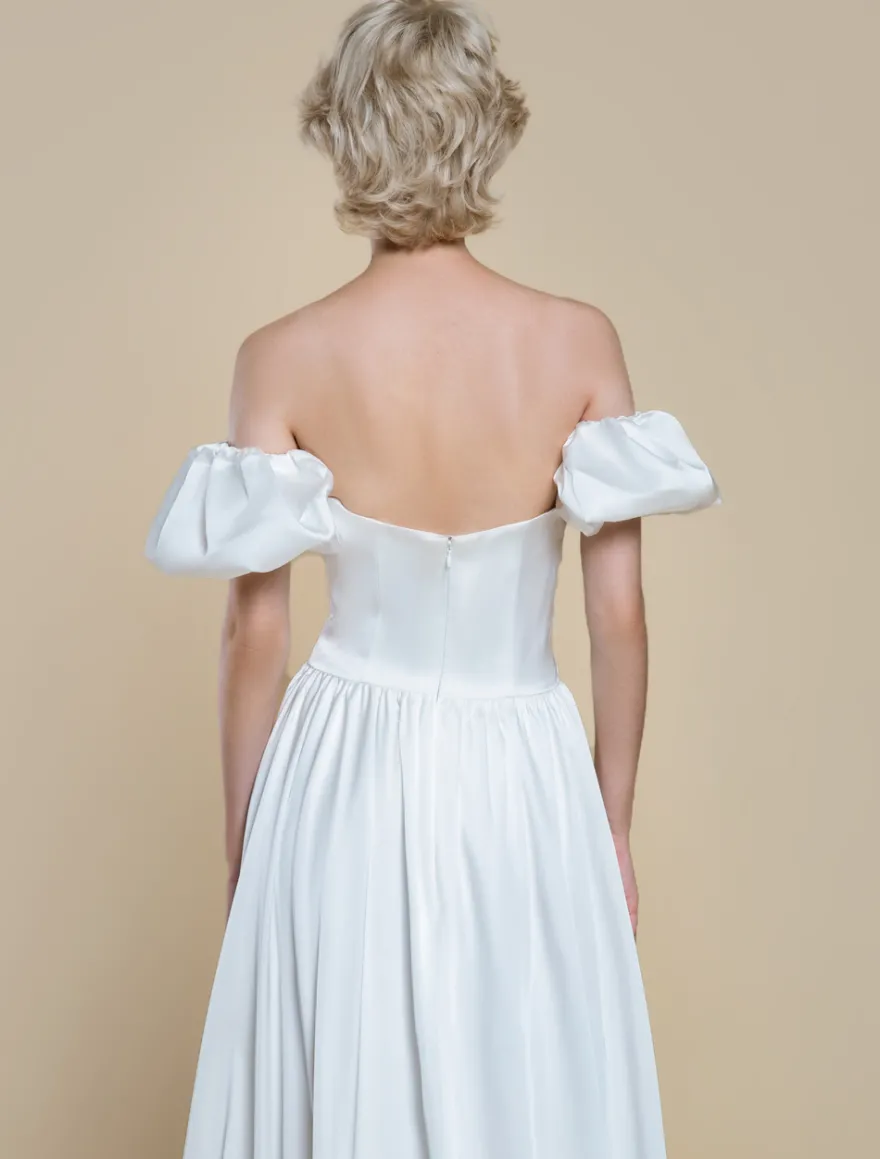 Robe de mariée simple silhouette princesse sans bretelles manches courtes 30 cm robes de mariée