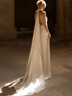 Robe de mariée simple sirène col en V sans manches
