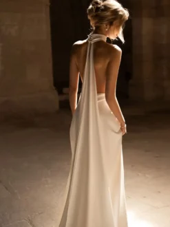 Robe de mariée simple sirène col en V sans manches