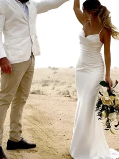 Robe de mariée simple sirène sans bretelles plissée sans manches 45 cm robes de mariée
