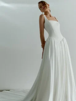 Robe de mariée simple taille basque robe de bal col carré sans manches 50 cm robes de mariée